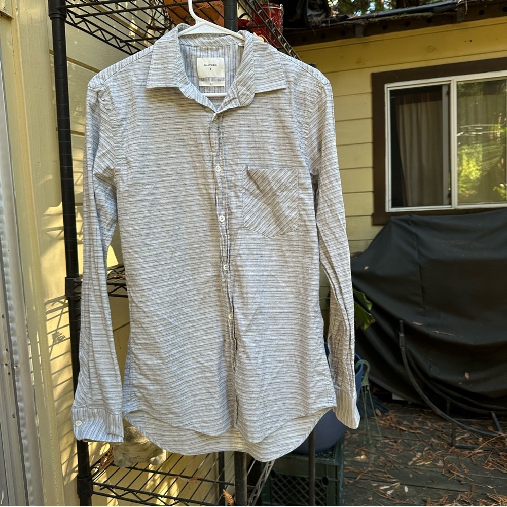 BILLY REID Gray Horizontal Stripe Seersucker Slim Fit Button Up Shirt Small